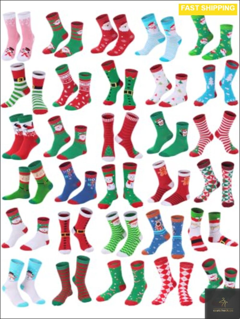 30 Pairs Christmas Socks Unisex Adults Polyester Cotton Crew Novelty